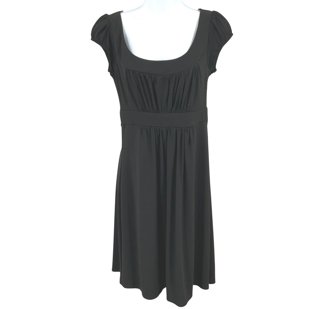 AB Studio‎ Fit Flare Dress Womens Sz M Black Milkmaid Y2K Grunge Whimsigoth